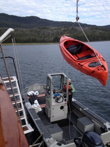 kayak on pulley moved by boat operator